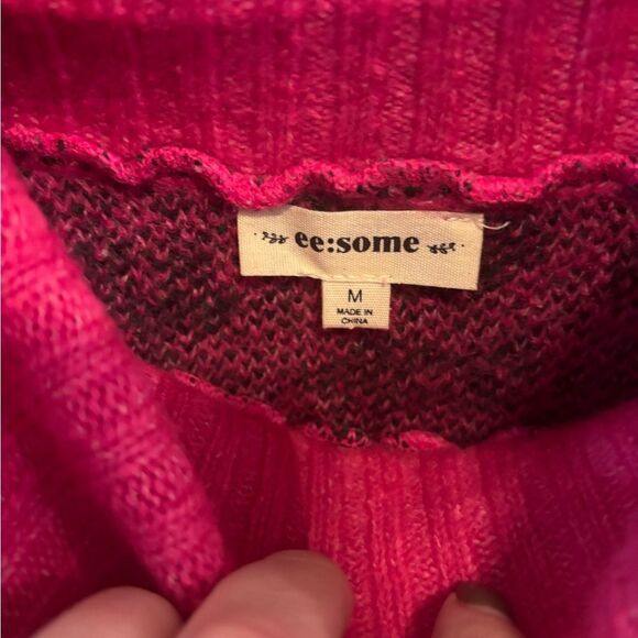 Anthropologie Eesome Fuchsia Leopard Off-Shoulder Sweater Dress - Picture 3 of 4